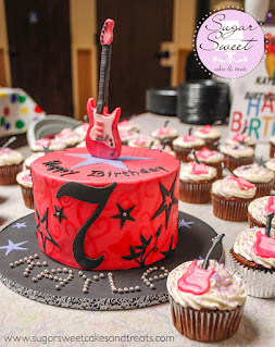 Rock Star Electric Guitar Cake and Cupcakes