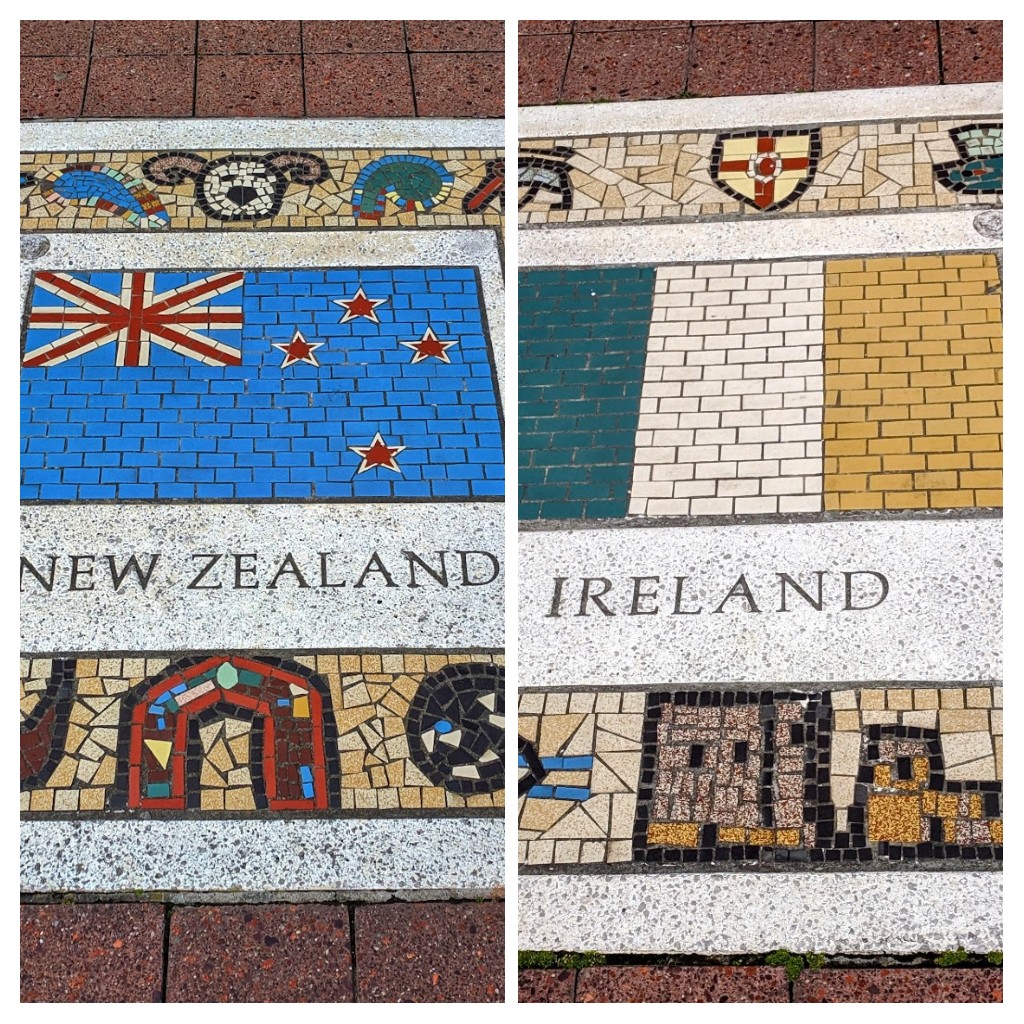 Pavings with NZ and Ireland flags on the Millennium Walk (Cardiff, Wales)