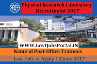 Physical Research Laboratory Recruitment 2017– Office Trainees