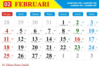 Kalender Bulan Februari 2018