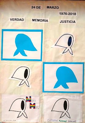 Producción colaborativa realiza por alumnos con diferentes formas y colores de pañuelos de las Madres de la Plaza