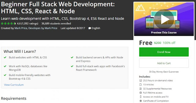 [100% Off] Beginner Full Stack Web Development: HTML, CSS, React & Node| Worth 200$