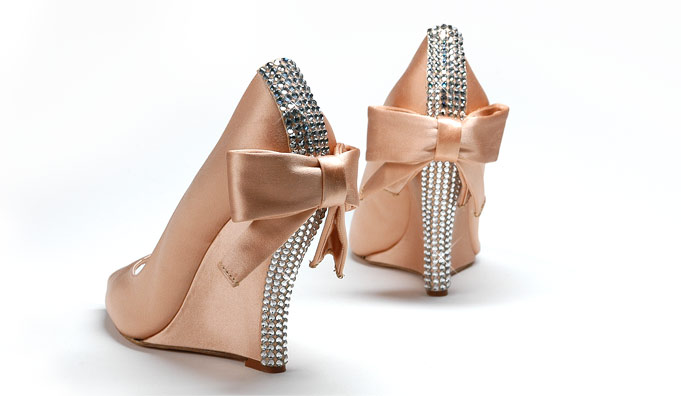 light pink wedge wedding shoes