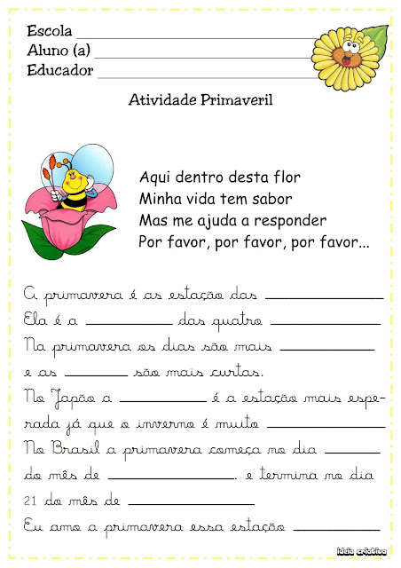 Atividades Projeto Primavera Língua Portuguesa