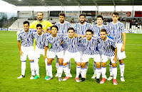 REAL SOCIEDAD DE FÚTBOL DE SAN SEBASTIÁN - San Sebastián, Guipúzcoa, España - Temporada 2017-18 - Toño, Xavi Prieto, Raúl Navas, Zubeldia y Andoni Ugarte; Juanmi, Merquelanz, Guevara, Gorosabel, Sangalli y Kevin Rodrígues - REAL SOCIEDAD DE SAN SEBASTIÁN 0 F. C. GIRONDINS DE BOURDEAUX 1 (Touré) - 18/07/2017 - Partido amistoso - Irún, Guipúzcoa, estadio Gal.