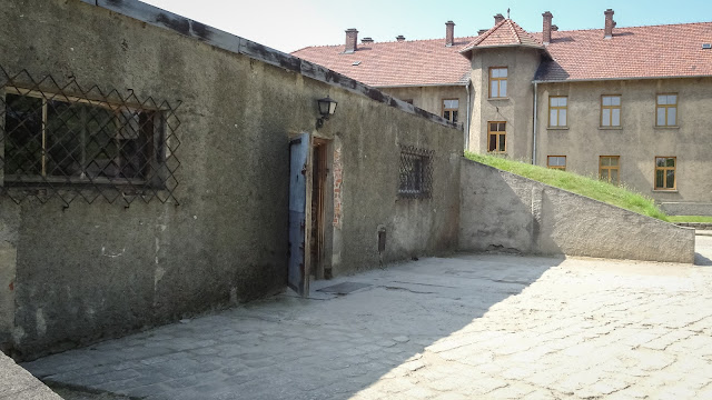 The entrance to the crematory in Auschwitz