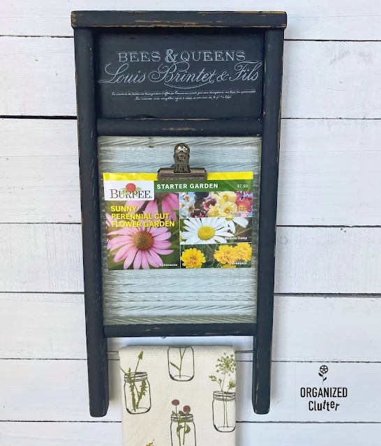 Photo of an upcycled washboard with towel holder & photo display.