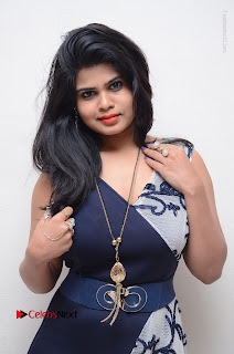Telugu Actress Alekhya Stills in Blue Long Dress at Plus One ( 1) Audio Launch  0019.jpg