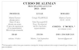 curso de alemán, Aguascalientes, México, principiantes, escuela de alemán, grupo de alemán, adultos, examen, ejercicios, septiembre, 2013, 2014