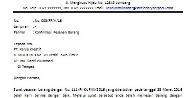 Contoh Surat Konfirmasi Pesanan Barang ~ Askarmi
