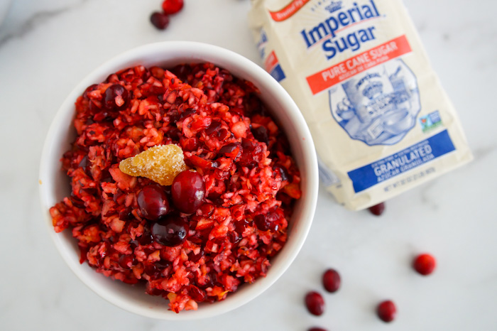 fresh cranberry relish with bag of imperial sugar