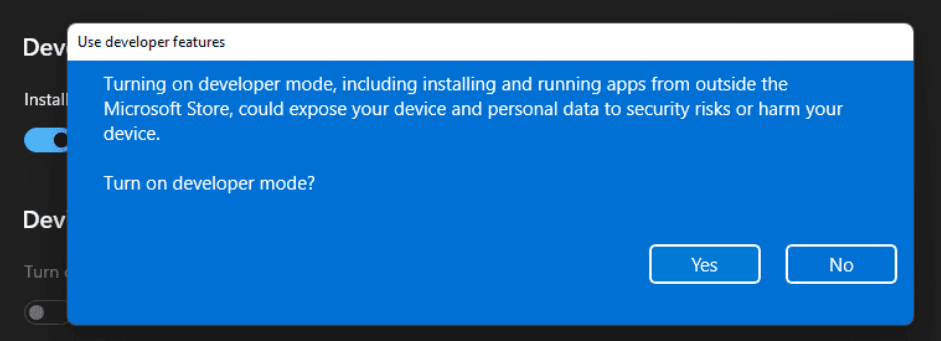 Enable developer mode in Windows 11
