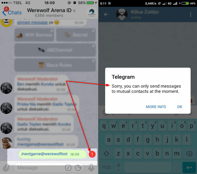 Tidak bisa mengirim pesan telegram