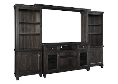 gray brown wood entertainment center