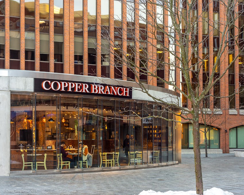 Portland, Maine USA December 2019 photo by Corey Templeton. A new Copper Branch location in Canal Plaza. Happy to see a tenant in this interesting structure.