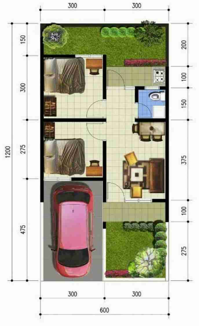 Contoh Terupdate Denah Rumah Minimalis 1 Lantai Ukuran 6 x 12 