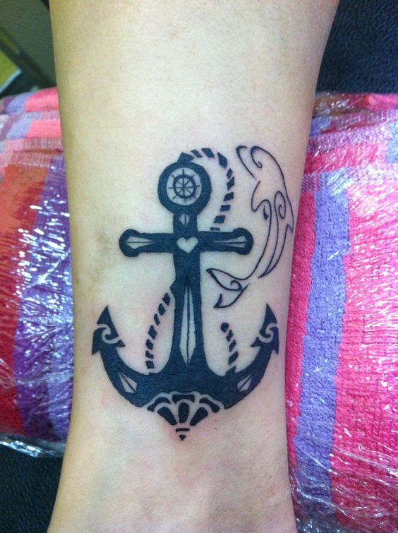Black-Ink-Dolphin-with-Anchor-Tattoo