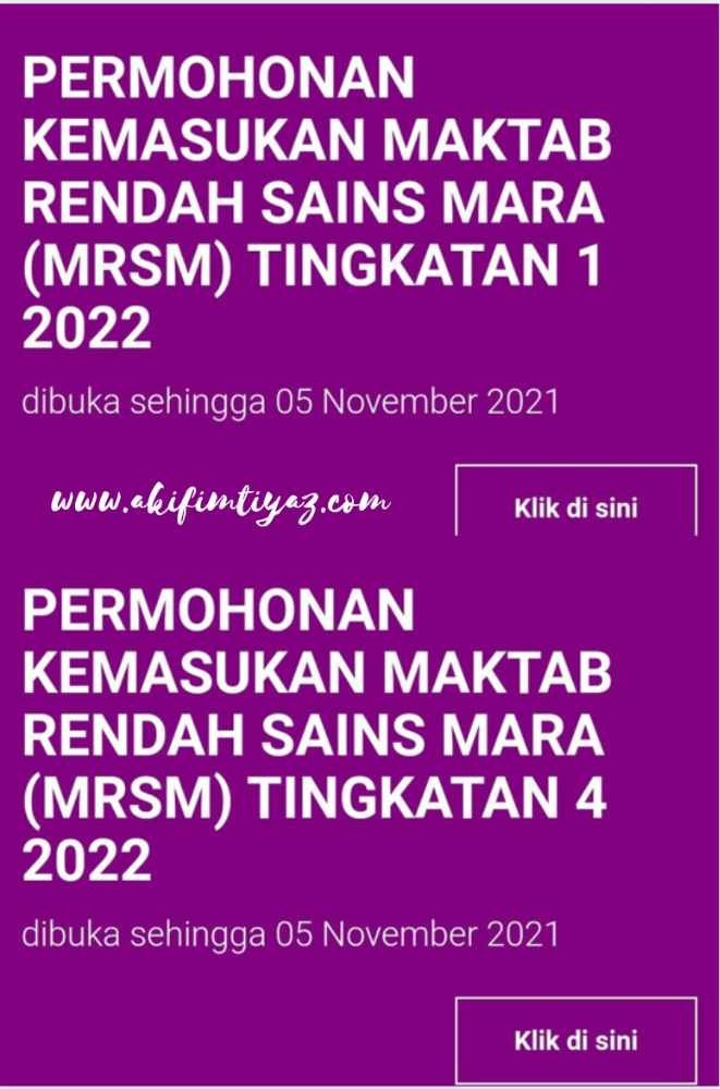 Permohonan Kemasukan Ke MRSM Bagi Tingkatan 1  Dan 4 Sesi 2022 