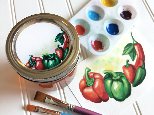 Watercolor Pepper mason jar labels