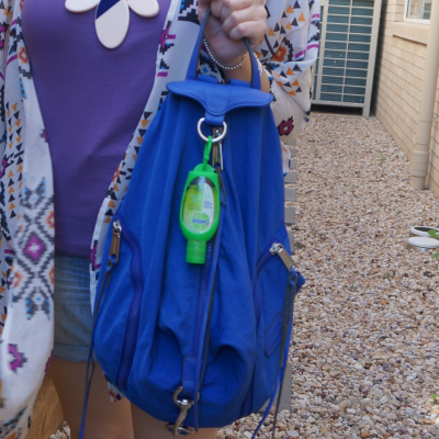 lilac tee, Rebecca Minkoff Julian nylon backpack in bright blue | awayfromtheblue