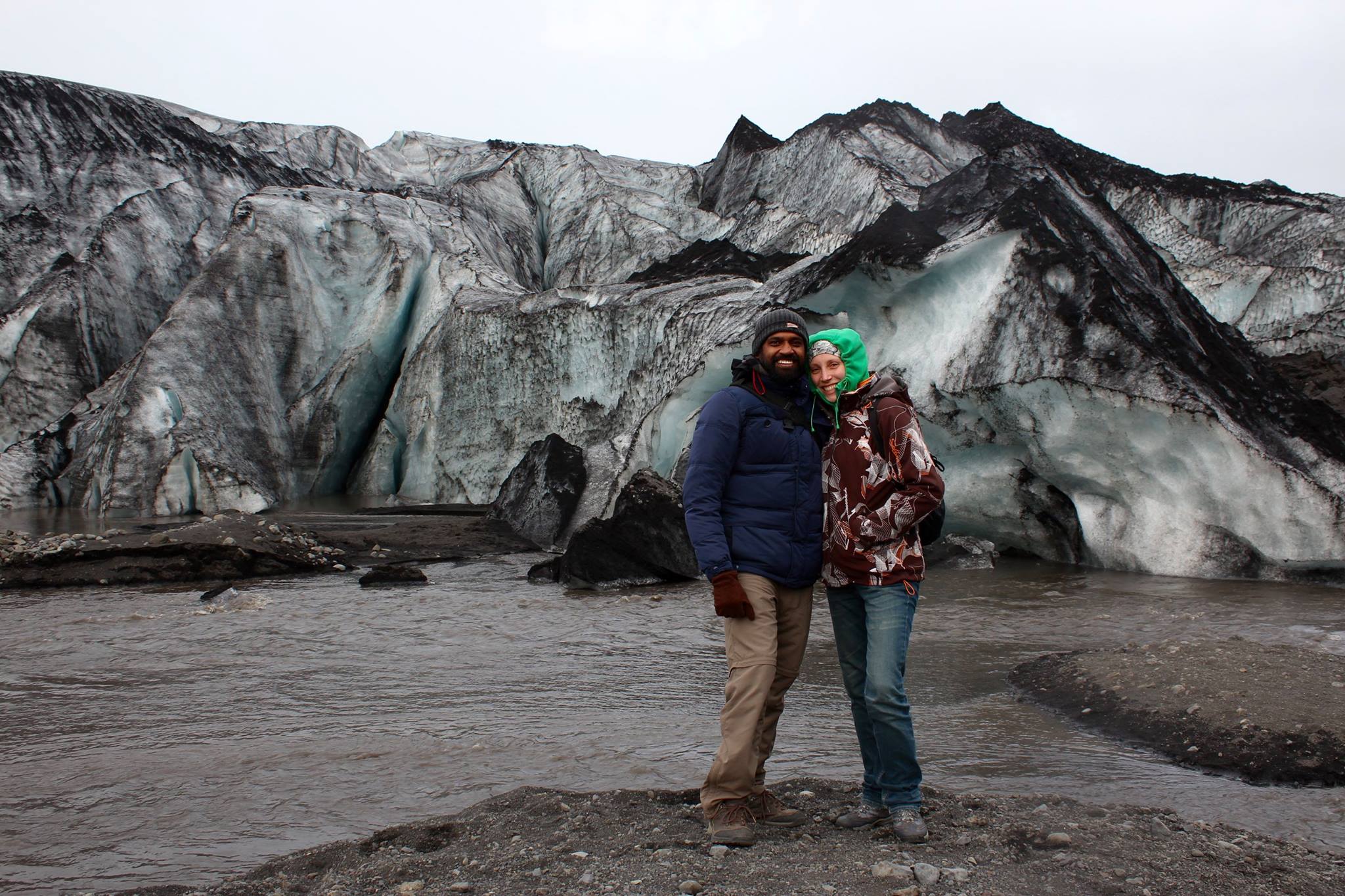Kathi and Sam in front of Sólheimajökull glacier