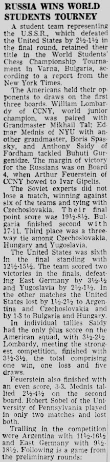 Russia Wins 1958 World Students Tourney