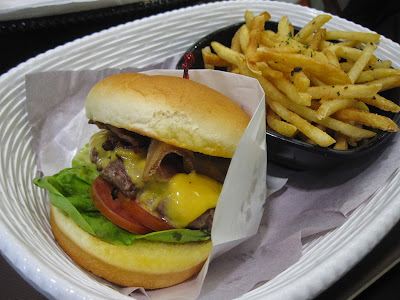 Omakase Burger, applewood smoked bacon cheeseburger truffle fries