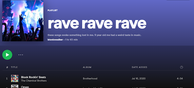 A spotify playlist titled 'rave rave rave'