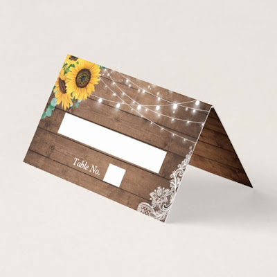  Rustic String Lights Sunflower Eucalyptus Wedding Place Card
