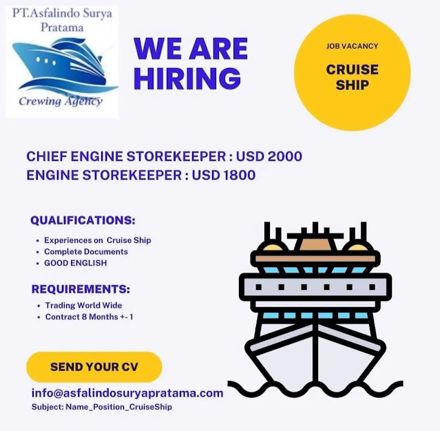 Job Pelaut Terbaru Chief Engineer Cruise Ship Bulan Februari 2024