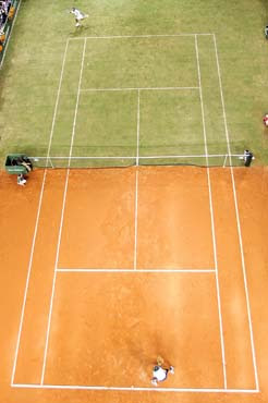 A customized half-clay, half-grass court