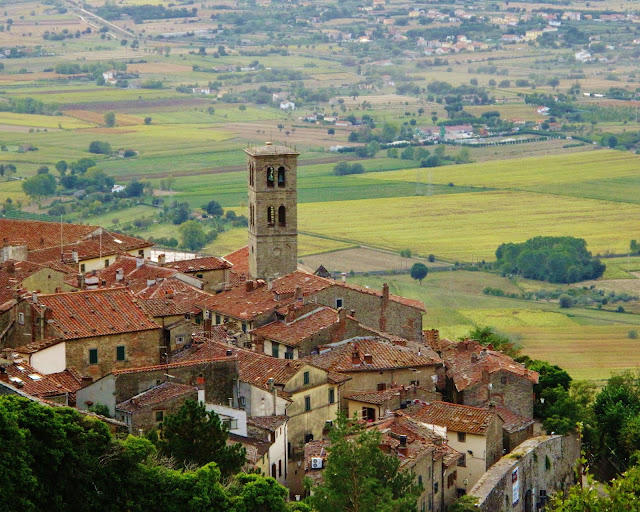 Cortona and the Val Di Chiana below, Tuscany Italy