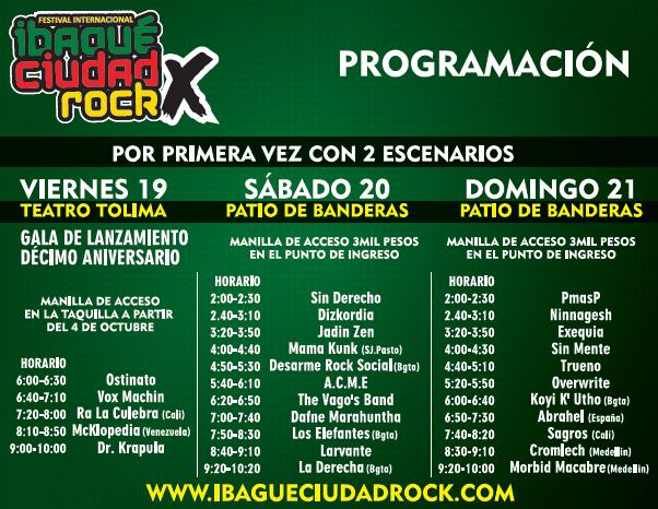 PROGRAMACIÓN IBAGUE CIUDAD ROCK X