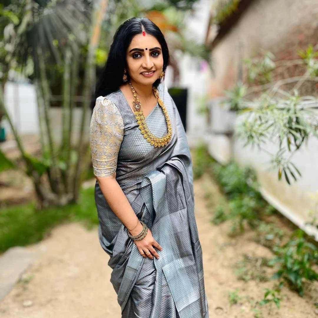 Actress Sujitha Dhanush in Silver Traditional Saree Photoshoot