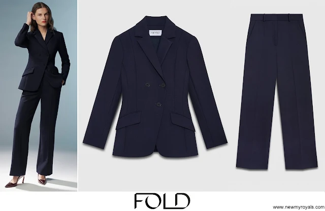 Queen Mary wore The Fold Ultimate Wool Abbeville Jacket and Alzira Straight Flared Trousers Navy