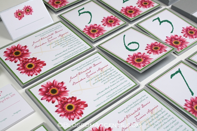 baby pink gerber daisy wedding invitations