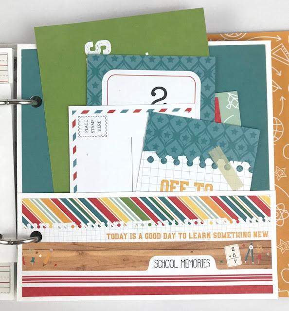 School Memories Scrapbook Album Page with a pocket and journaling cards