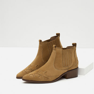 Zara Block Heel Leather Cowboy Boots