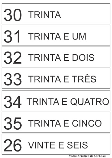 Fichas Numeradas 30 a 39