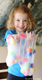 Recipe for an ultra fun and stretchy Polka Dot Slime!  Fun at Home with Kids