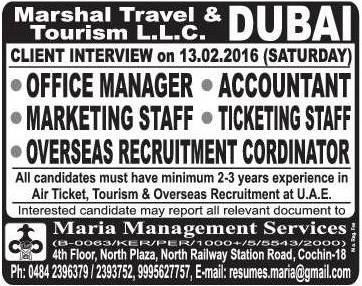 Marshal Travel Dubai Job vacancies