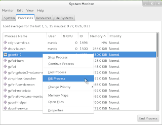 GNOME System Monitor "Processes" tab Kill GConf daemon