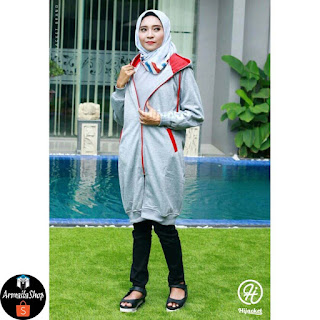 HJ22 Hijacket BASIC Grey x Red JAKET HIJAB JAKET MUSLIMAH ORIGINAL PREMIUM FLEECE