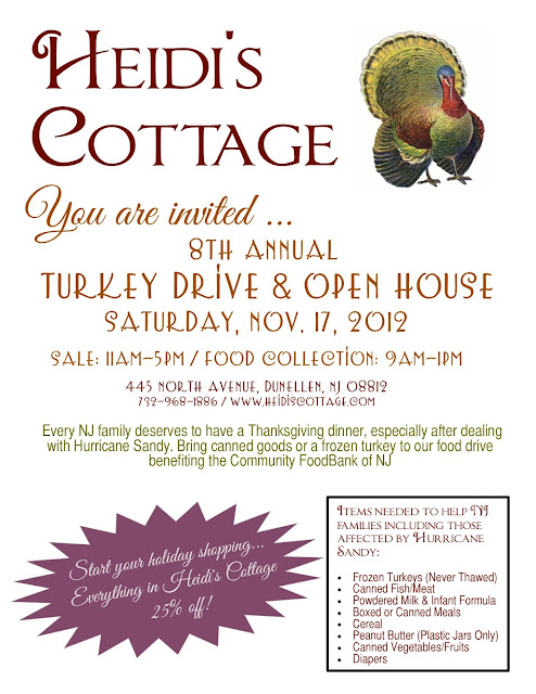 thanksgiving food drive. donate turkeys to the community foodbank of new jersey at Heidi's Cottage, Dunellen NJ