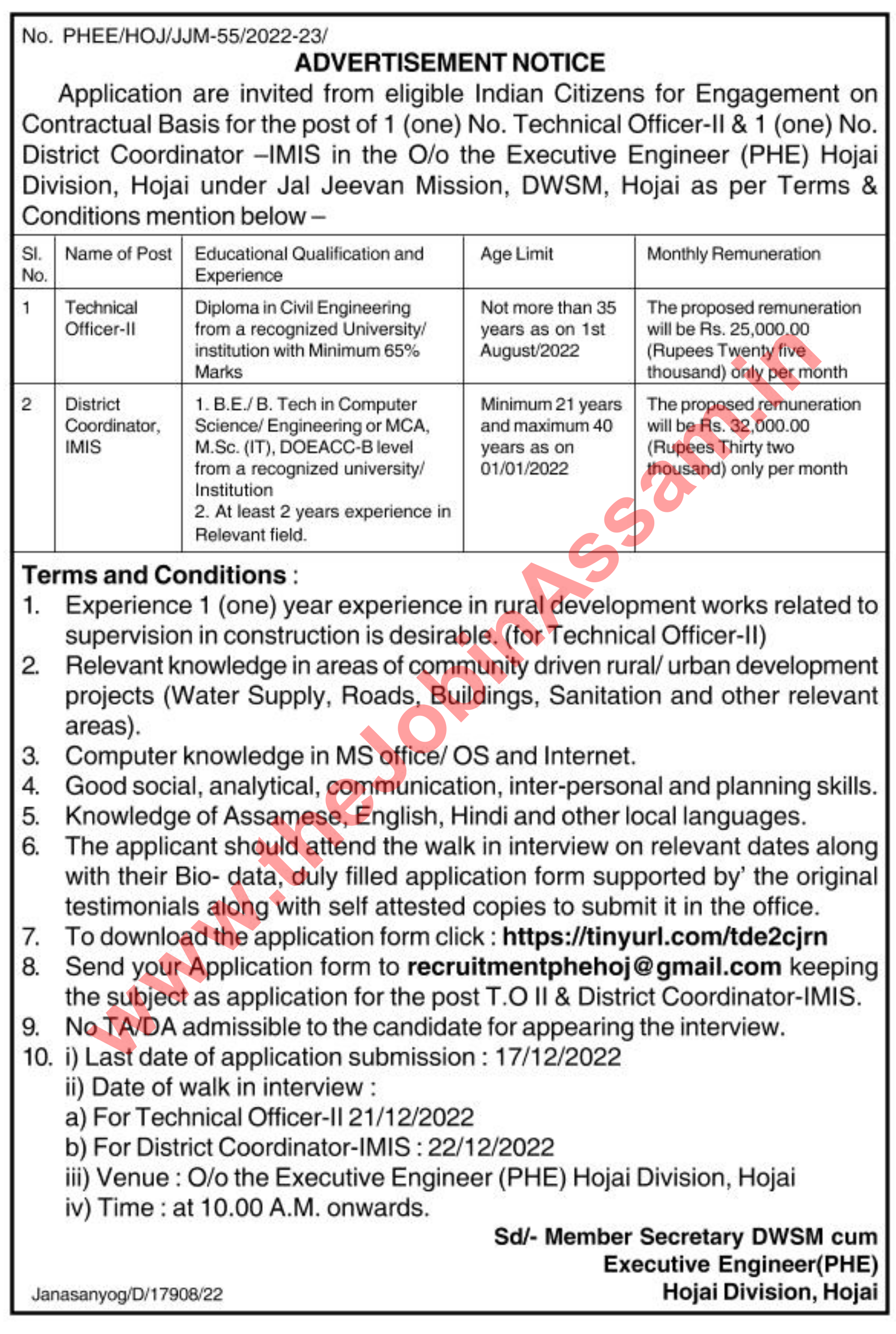 PHE Department Hojai Recruitment 2022