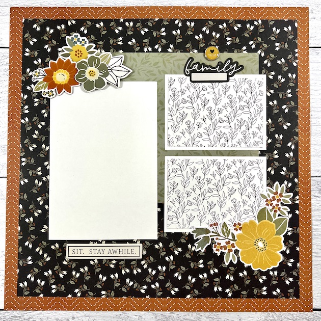 12x12 Fall Scrapbook Page Layout with flowers for autumn photos of family