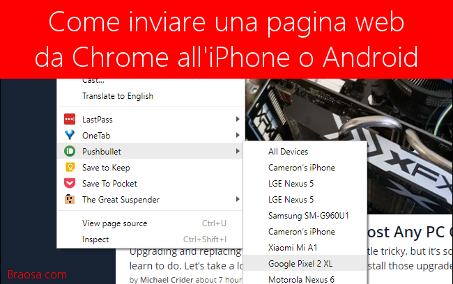 Come inviare al telefono iPhone o Android una pagina web