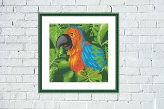 Tropical parrot cross stitch pattern - Tango Stitch