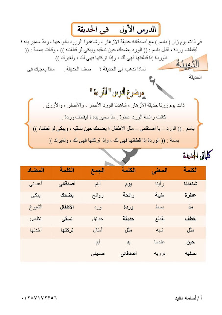 مذكرة لغة عربية تانيه ابتدائي ترم أول 2019