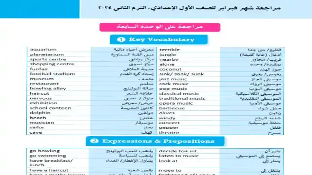 اجمل مراجعة على منهج شهر فبراير فى اللغة الانجليزية للصف الاول الاعدادي الترم الثانى 2024